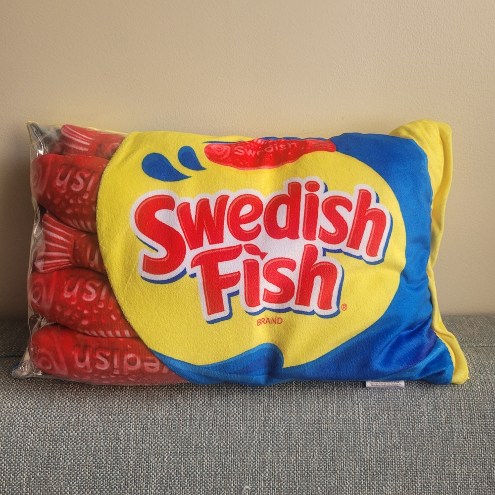 Swedish Fish Plush Pillow Candy Logo + 5 Red Fish Plush Toys Set Candy Brand